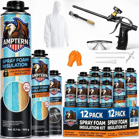 12 Pack Spray Foam Insulation Kit for Walls - Closed Cell High Density Expanding Foam, Up to 240 Board Feet Coverage for Garage Door and Attic, Heat Acoustic Foam with Gun, Cleaner in Kuwait