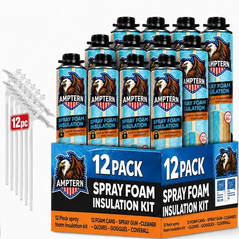 12 Pack Spray Foam Insulation Kit for Walls - Closed Cell High Density Expanding Foam, Up to 240 Board Feet Coverage for Garage Door and Attic, Heat Acoustic Foam with Gun, Cleaner in Kuwait