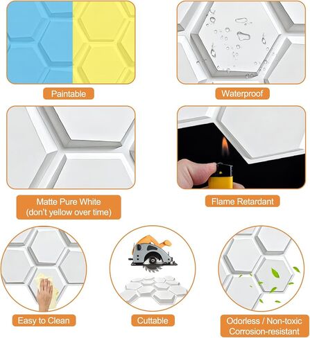 TroyStudio Hexagon Acoustic Sound Diffuser Panels, 19.7 X 19.7 X 0.9 inches 12 Pcs White PVC Plastic 3D Wall Panel, Recording Studio Acoustical Treatment Diffusion panel, Art Decorative Ceiling Tiles in Saudi Arabia