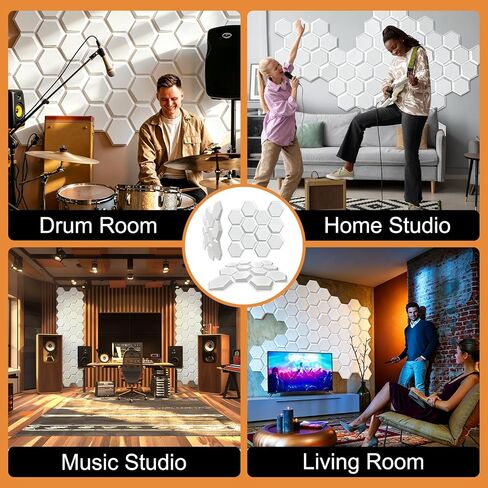 TroyStudio Hexagon Acoustic Sound Diffuser Panels, 19.7 X 19.7 X 0.9 inches 12 Pcs White PVC Plastic 3D Wall Panel, Recording Studio Acoustical Treatment Diffusion panel, Art Decorative Ceiling Tiles in Saudi Arabia