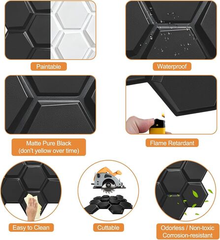 TroyStudio Hexagon Acoustic Sound Diffuser Panels, 19.7 X 19.7 X 0.9 inches 12 Pcs Black PVC Plastic 3D Wall Panel, Recording Studio Acoustical Treatment Diffusion panel, Art Decorative Ceiling Tiles in Saudi Arabia
