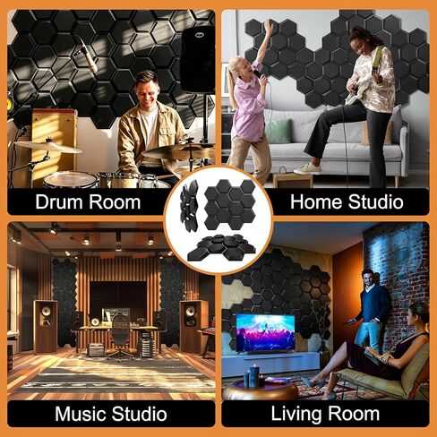 TroyStudio Hexagon Acoustic Sound Diffuser Panels, 19.7 X 19.7 X 0.9 inches 12 Pcs Black PVC Plastic 3D Wall Panel, Recording Studio Acoustical Treatment Diffusion panel, Art Decorative Ceiling Tiles in Saudi Arabia