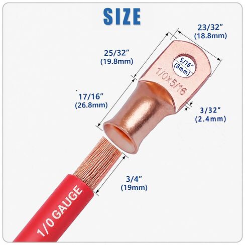 1/0 AWG نحاس العروة 5/16 بوصة، طرف حلقي، أطراف كابل أرضي للبطارية، عروات نحاسية نقية لصوت السيارة، أسلاك السيارات، 30 حزمة in Kuwait