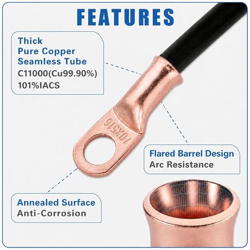 1/0 AWG نحاس العروة 5/16 بوصة، طرف حلقي، أطراف كابل أرضي للبطارية، عروات نحاسية نقية لصوت السيارة، أسلاك السيارات، 30 حزمة in Kuwait