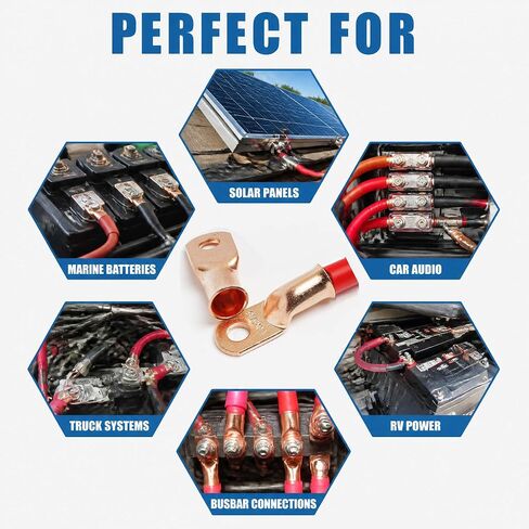 1/0 AWG نحاس العروة 5/16 بوصة، طرف حلقي، أطراف كابل أرضي للبطارية، عروات نحاسية نقية لصوت السيارة، أسلاك السيارات، 30 حزمة in Kuwait