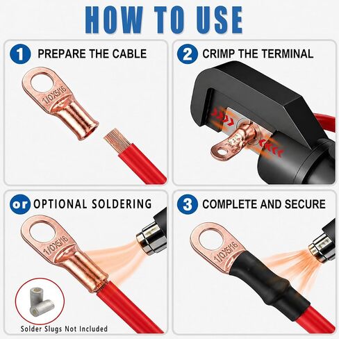 1/0 AWG نحاس العروة 5/16 بوصة، طرف حلقي، أطراف كابل أرضي للبطارية، عروات نحاسية نقية لصوت السيارة، أسلاك السيارات، 30 حزمة in Kuwait