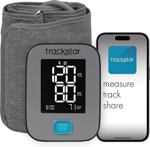جهاز قياس ضغط الدم الذكي من Trackstar | واسعة النطاق الكفة الذراع العلوي | تطبيق مراقبة Trackstar | متوافق مع بلوتوث iOS وأندرويد | قياس النتائج وتتبعها ومشاركتها in Kuwait