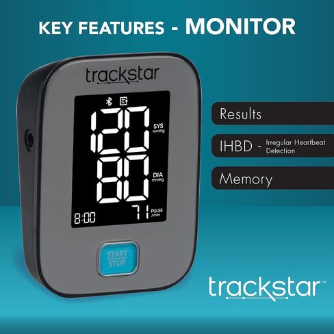 جهاز قياس ضغط الدم الذكي من Trackstar | واسعة النطاق الكفة الذراع العلوي | تطبيق مراقبة Trackstar | متوافق مع بلوتوث iOS وأندرويد | قياس النتائج وتتبعها ومشاركتها in Kuwait