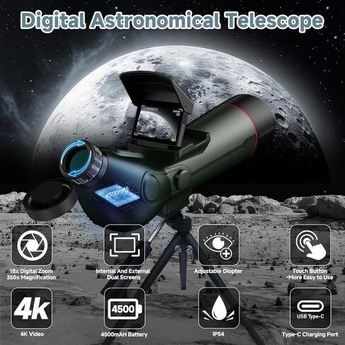 Smart Telescope, Professional Refractor Auto-focus Portable Digital Electronic Telescopes with 4K Astrophotography Camera, Internal And External Dual Screens Spotter for Adults and Beginners Astronomy in Kuwait