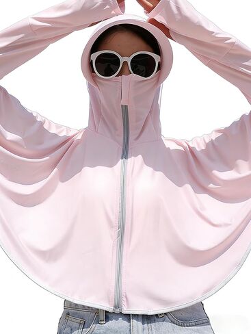 UPF50 Women Cooling Quick Dry Sun Cape Jacket w Full Face Neck Cover Hiking in Kuwait