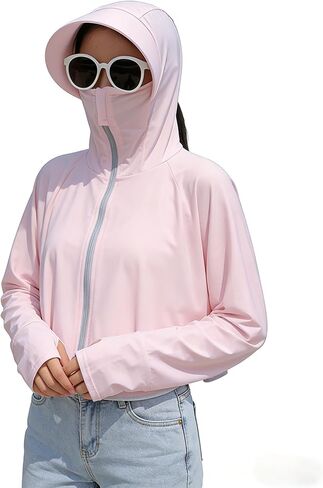 UPF50 Women Cooling Quick Dry Sun Cape Jacket w Full Face Neck Cover Hiking in Kuwait