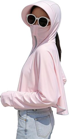UPF50 Women Cooling Quick Dry Sun Cape Jacket w Full Face Neck Cover Hiking in Kuwait