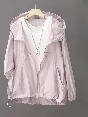 Lightweight Hooded Sun Protection Windbreaker Jacket Breathable Zip Up Short Summer Jacket Casual Outdoor Travel Hiking Running Coat for Women L Size in Saudi Arabia