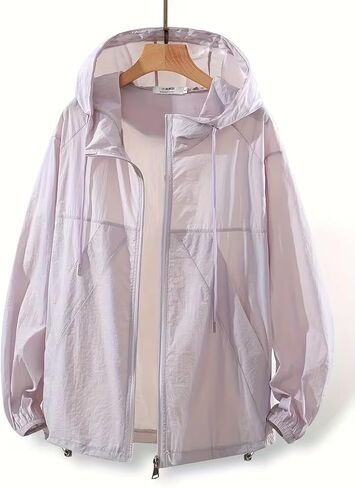 Lightweight Hooded Sun Protection Windbreaker Jacket Breathable Zip Up Short Summer Jacket Casual Outdoor Travel Hiking Running Coat for Women L Size in Saudi Arabia