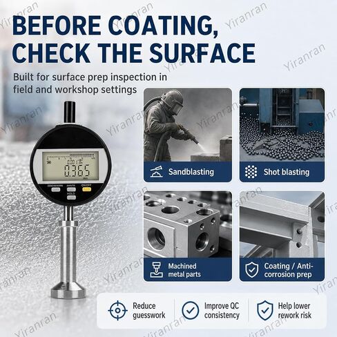 0-6.5mm Digital Surface Roughness Meter, Digital Surface Profile Gauge, ±0.003mm Accuracy, 0.001mm Resolution, mm/inch, USB Rechargeable for Sandblasting & Coating Inspection in Kuwait