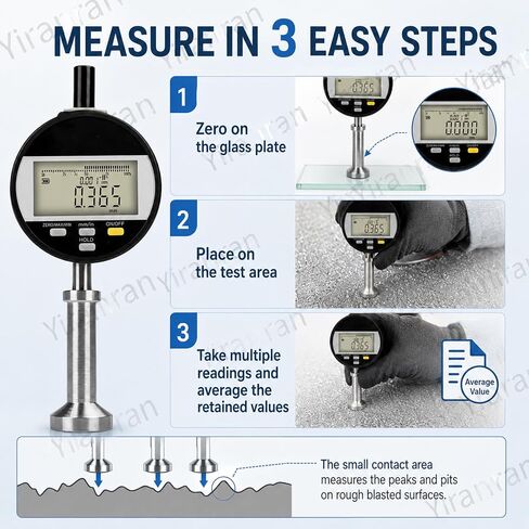 0-6.5mm Digital Surface Roughness Meter, Digital Surface Profile Gauge, ±0.003mm Accuracy, 0.001mm Resolution, mm/inch, USB Rechargeable for Sandblasting & Coating Inspection in Kuwait