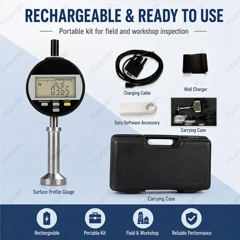 0-6.5mm Digital Surface Roughness Meter, Digital Surface Profile Gauge, ±0.003mm Accuracy, 0.001mm Resolution, mm/inch, USB Rechargeable for Sandblasting & Coating Inspection in Kuwait