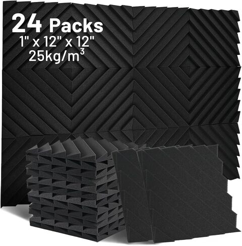 Focusound 48 حزمة من ألواح الرغوة المقاومة للصوت، 1 × 12 × 12 بوصة من ألواح الرغوة الصوتية للجدار وألواح إسفين عازلة للصوت عالية الكثافة لغرفة ألعاب مكتب الاستوديو in Kuwait