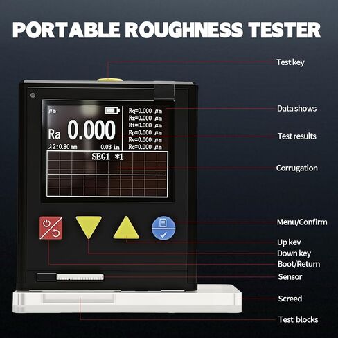 ZFX-R1 Surface Roughness Gauges, Portable Roughness Tester, Handheld Surface Roughness Tester with High Precision, 7 Parameters (Ra/Rz/Rq/Rt/Rp/Rv/Rc), for Metal & Non-Metal Surface Measurement in Kuwait