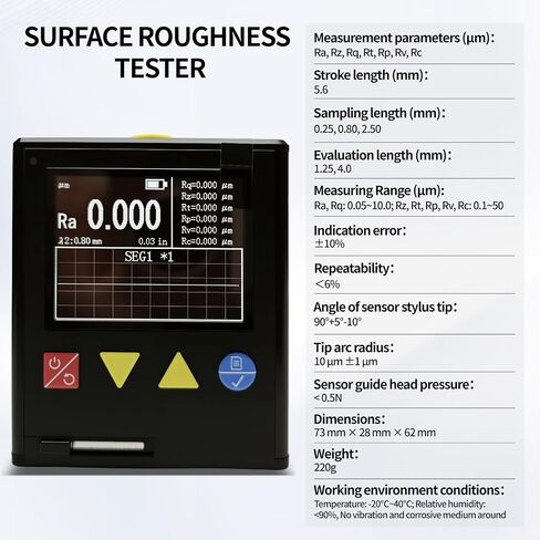 ZFX-R1 Surface Roughness Gauges, Portable Roughness Tester, Handheld Surface Roughness Tester with High Precision, 7 Parameters (Ra/Rz/Rq/Rt/Rp/Rv/Rc), for Metal & Non-Metal Surface Measurement in Kuwait