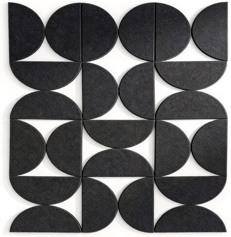 6-Piece Self-Adhesive Felt Wall Tiles, Semi-Circle Acoustic Panels for Home Office Decor, Modern Wall Art, Black in Kuwait