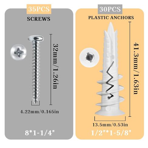 70PCS Self Drilling Drywall Anchors Kit - Heavy Duty Wall Anchors Holds 75LB, No Pre Drill Needed, Includes #8 Galvanized Screws for Hanging Shelves, TV, Picture Frames in Kuwait