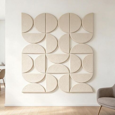 6-Piece Self-Adhesive Felt Wall Tiles, Semi-Circle Acoustic Panels for Home Office Decor, Modern Wall Art, Black in Kuwait