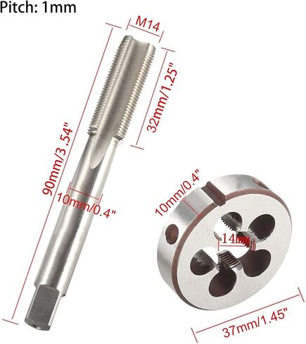 M14 x 1mm HSS متري مجموعة الصنبور والقالب الخيط والخيط المستدير يموت اليد اليمنى HSS تفتق لهجة فضية (2 قطعة) in Kuwait