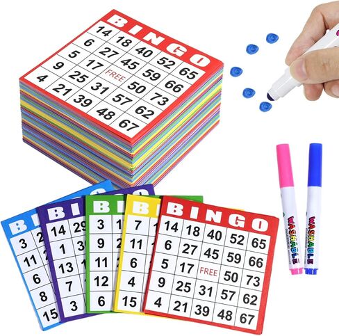 Bingo Paper Game Cards - 500 Sheets - 100 Books of 5 Colors -4 Inch Square Size for Bingo Games or Family Game Nights,Come with 2Pcs Dot Markers in Kuwait