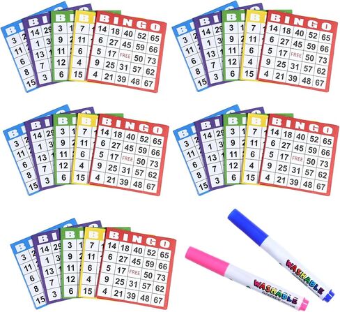 Bingo Paper Game Cards - 500 Sheets - 100 Books of 5 Colors -4 Inch Square Size for Bingo Games or Family Game Nights,Come with 2Pcs Dot Markers in Kuwait