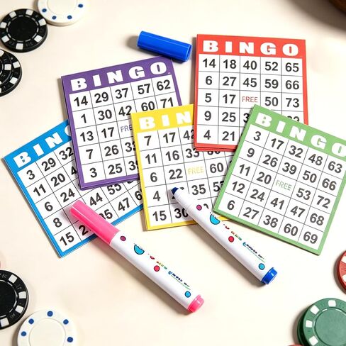 Bingo Paper Game Cards - 500 Sheets - 100 Books of 5 Colors -4 Inch Square Size for Bingo Games or Family Game Nights,Come with 2Pcs Dot Markers in Kuwait
