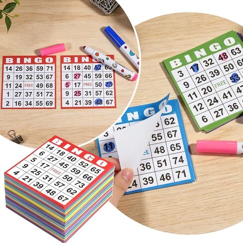 Bingo Paper Game Cards - 500 Sheets - 100 Books of 5 Colors -4 Inch Square Size for Bingo Games or Family Game Nights,Come with 2Pcs Dot Markers in Kuwait