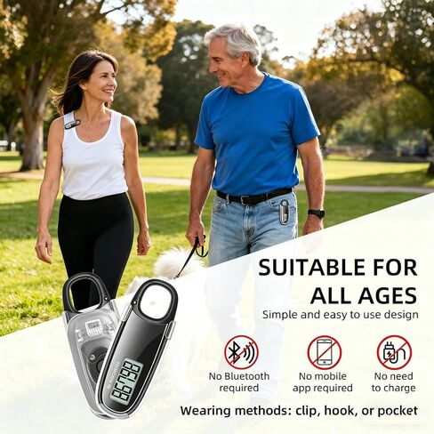 عداد خطوات ثلاثي الأبعاد للمشي، عداد خطوات مع مشبك وحبل قصير، متتبع دقيق للياقة البدنية مع شاشة عرض كبيرة ومنع الأخطاء في 10 خطوات لكبار السن والنساء والرجال in Kuwait