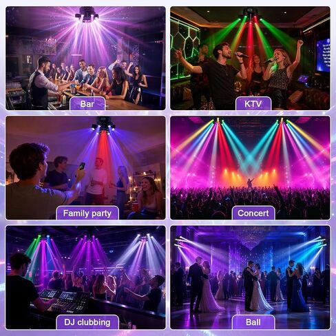مصابيح DJ ذات رأس متحرك، أضواء مسرح LED RGBW 6-Arm بقدرة 150 وات، ستروب كهرماني أبيض وتأثيرات النجوم الحمراء والخضراء، تنشيط الصوت، دوران 540 درجة، DMX512 أضواء حفلات التحكم عن بعد لحفل زفاف نادي البار in Kuwait