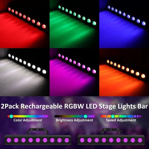 شريط إضاءة مسرح يعمل بالبطارية، 2 حزمة 9LED RGBW 4IN1 شريط أضواء غسيل مسرح قابل لإعادة الشحن مدمج ببطارية 5200 مللي أمبير في الساعة وجهاز تحكم عن بعد يعمل بالصوت DMX512 مصابيح علوية لنادي حفلات الزفاف DJ in Kuwait