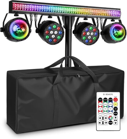 DJ Lights for Parties with Stand | 5in1 Professional Stage Lighting System | DMX512 | Sound Activated Party Light Set for Gigs, Wedding, Concert, Club, Live Events | 7FT Tripod in Kuwait