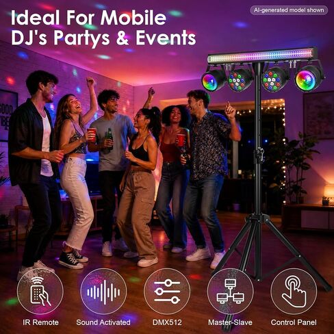DJ Lights for Parties with Stand | 5in1 Professional Stage Lighting System | DMX512 | Sound Activated Party Light Set for Gigs, Wedding, Concert, Club, Live Events | 7FT Tripod in Kuwait