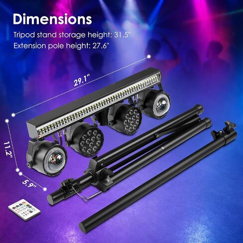 DJ Lights for Parties with Stand | 5in1 Professional Stage Lighting System | DMX512 | Sound Activated Party Light Set for Gigs, Wedding, Concert, Club, Live Events | 7FT Tripod in Kuwait