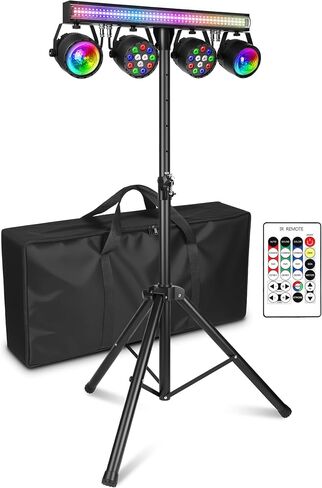 DJ Lights for Parties with Stand | 5in1 Professional Stage Lighting System | DMX512 | Sound Activated Party Light Set for Gigs, Wedding, Concert, Club, Live Events | 7FT Tripod in Kuwait