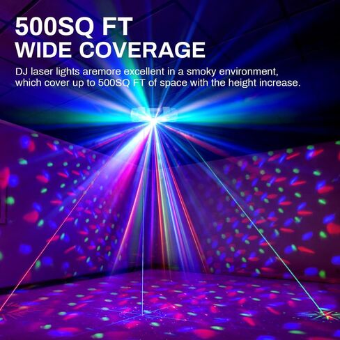 أضواء DJ للحفلات، عرض ضوء ليزر Pro 8 في 1 DMX512 مع ضوء كرة ديسكو، RGB وستروب ذهبي، أضواء LED سوداء تعمل بالأشعة فوق البنفسجية - إضاءة LED نشطة بالصوت للمنزل والكاريوكي والنوادي والعربات وإضاءة DJ in Kuwait