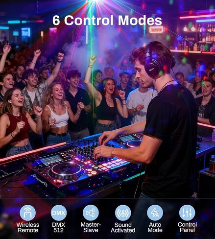 أضواء DJ للحفلات، عرض ضوء ليزر Pro 8 في 1 DMX512 مع ضوء كرة ديسكو، RGB وستروب ذهبي، أضواء LED سوداء تعمل بالأشعة فوق البنفسجية - إضاءة LED نشطة بالصوت للمنزل والكاريوكي والنوادي والعربات وإضاءة DJ in Kuwait