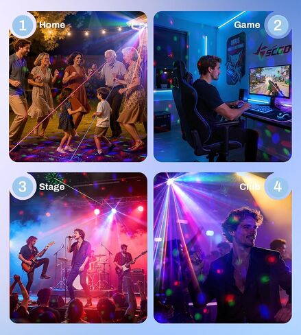 أضواء DJ للحفلات، عرض ضوء ليزر Pro 8 في 1 DMX512 مع ضوء كرة ديسكو، RGB وستروب ذهبي، أضواء LED سوداء تعمل بالأشعة فوق البنفسجية - إضاءة LED نشطة بالصوت للمنزل والكاريوكي والنوادي والعربات وإضاءة DJ in Kuwait