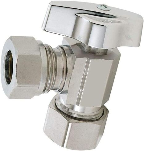 (1) EZ-Fluid 1/2 بوصة مركب اسمي (5/8 بوصة OD Comp) × 7/16 بوصة OD أو 1/2 بوصة FIP (مفصل منزلق) صمام إيقاف زاوية نحاسي كروم 1/4 دورة لإيقاف المياه صمام كروي LF، جسم مربع عالي التحمل in Kuwait