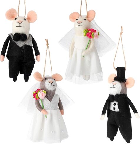 Hahafelt 4 Pcs Valentine's Day Felt Mice Ornaments Wool Felt Mouse Gifts Set with Love for Valentine Tree Family Handmade Ornament Handing Love Mice Decor, 3.94 Inch in Saudi Arabia