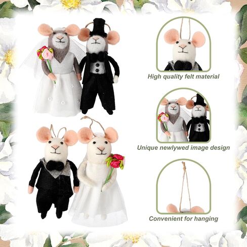 Hahafelt 4 Pcs Valentine's Day Felt Mice Ornaments Wool Felt Mouse Gifts Set with Love for Valentine Tree Family Handmade Ornament Handing Love Mice Decor, 3.94 Inch in Saudi Arabia