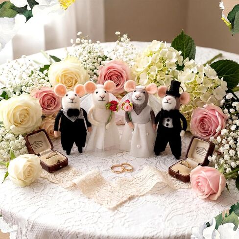 Hahafelt 4 Pcs Valentine's Day Felt Mice Ornaments Wool Felt Mouse Gifts Set with Love for Valentine Tree Family Handmade Ornament Handing Love Mice Decor, 3.94 Inch in Saudi Arabia