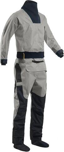 Men Drysuits Latex Cuff And Splash Collar Flatwater Paddling Waterproof Breathable Dry Suit for Dinghy, Sailing, Kayaking(Gray,L) in Kuwait