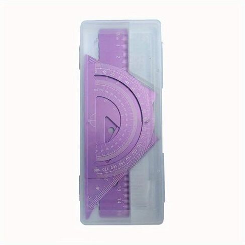 4 Piece Metal Drawing Tool Set with Storage Case, Precision Rulers and Protractor, Compact Kit for Drafting Home, Purple in Saudi Arabia