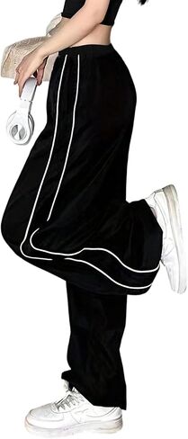 Girls Track Pants, Elastic Waist Wide Leg Jogger Pants with Contrast Side Stripes for Teens in Kuwait