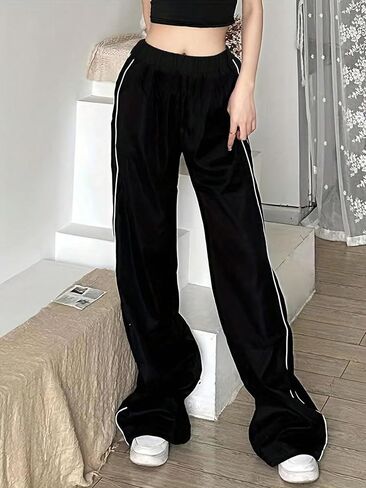 Girls Track Pants, Elastic Waist Wide Leg Jogger Pants with Contrast Side Stripes for Teens in Kuwait